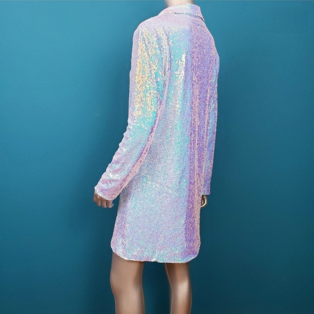 MISSGUIDED Iridescent Ice Blue Mini Dress / (NWT) - Picture 3 of 4